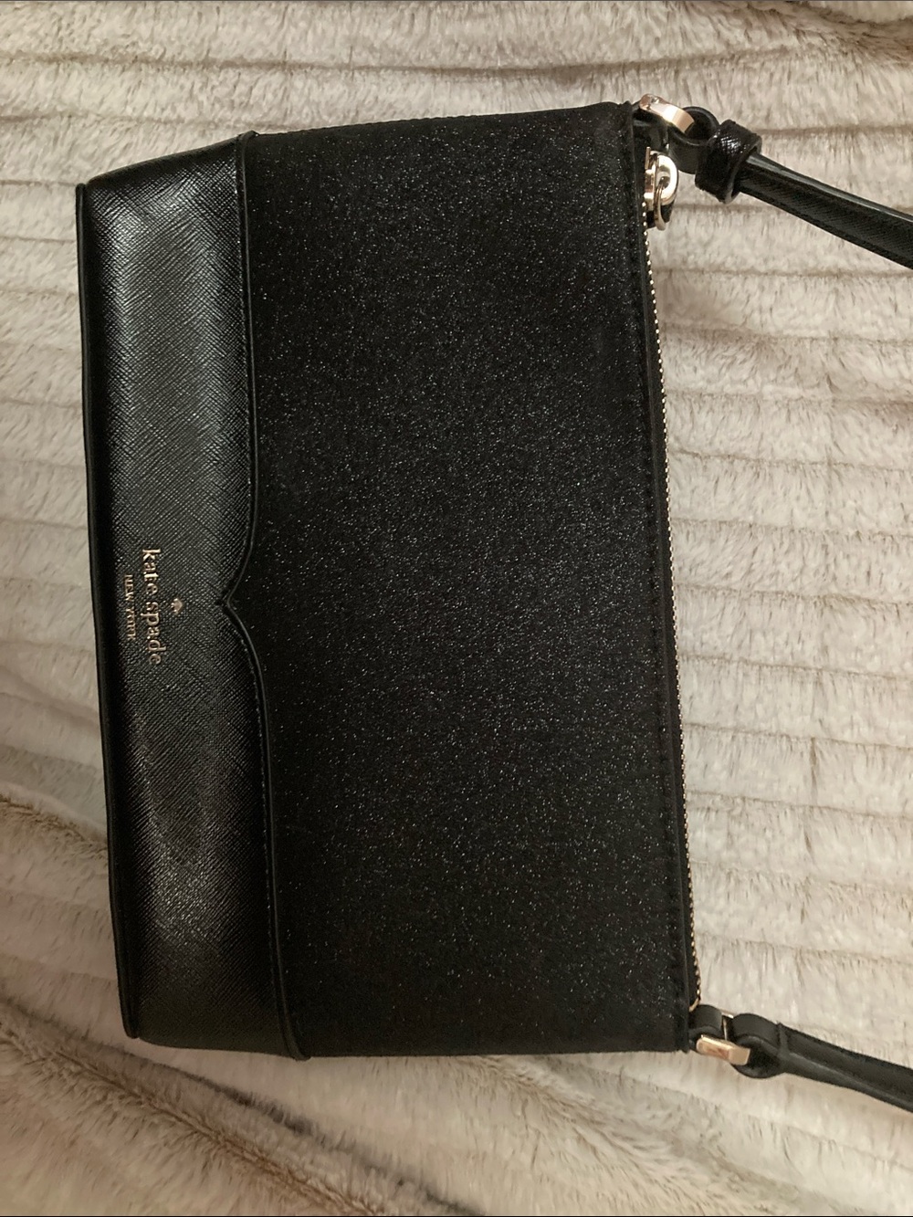 Kate Spade Lola Black Glitter Crossbody Wristlet with Gold